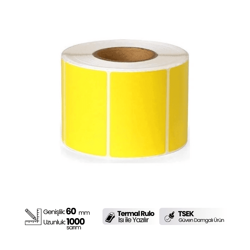 40x60mm Sarı Eczane İlaç Tarif Etiketi 40X60mm Sarı Zemin Termal Etiket 1000 Sarım