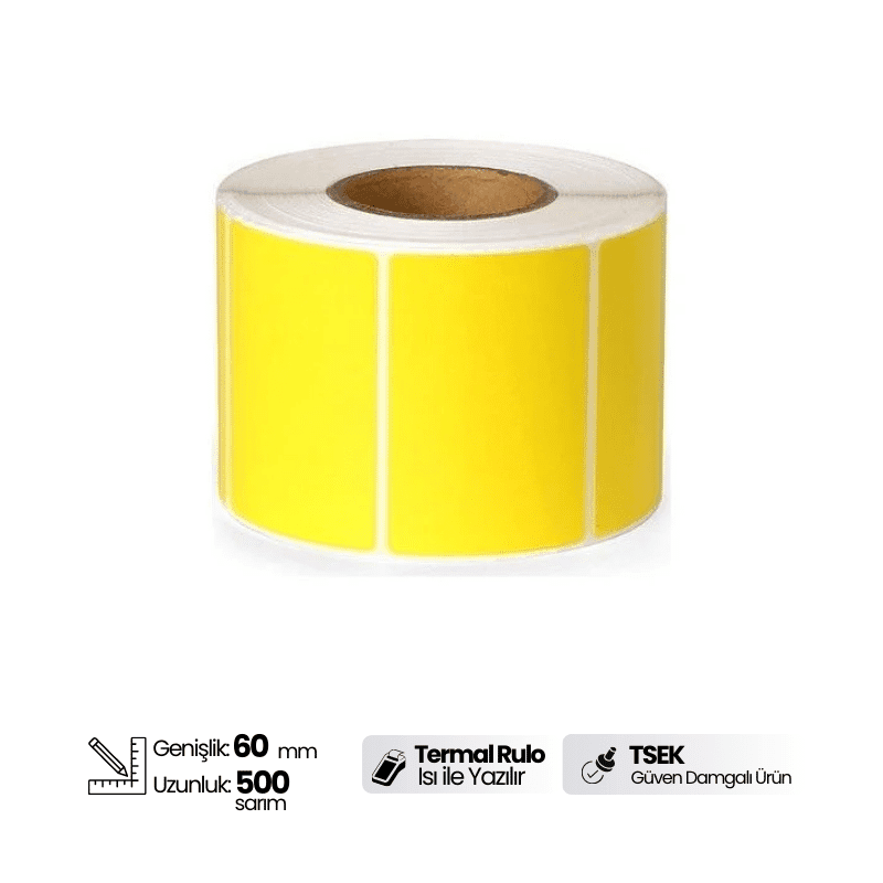 40x60mm Sarı Eczane İlaç Tarif Etiketi 40X60mm Sarı Zemin Termal Etiket 500 Sarım